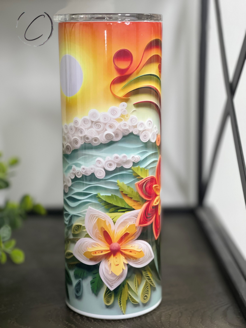 3D Beach Sunrise 20oz Skinny Tumbler