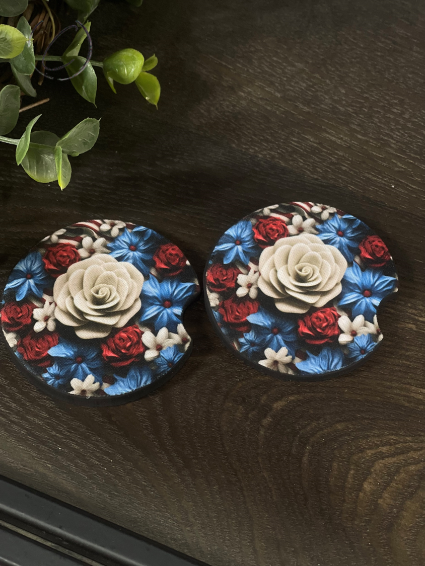 3D Patriotic Floral Car Coaster Set