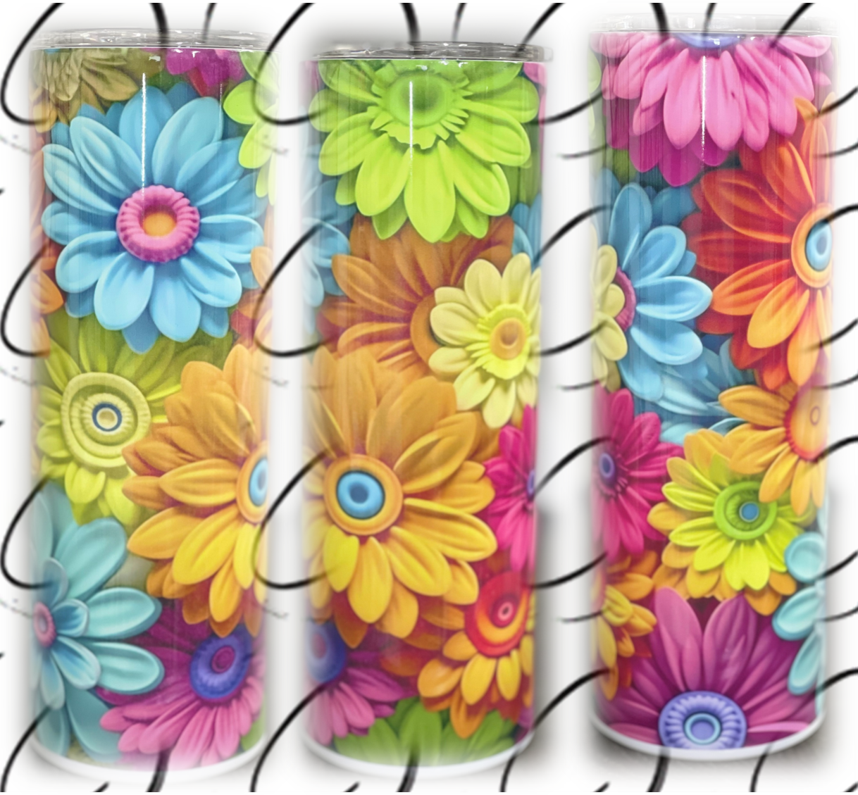 3D Rainbow Daisy 20oz Skinny Tumbler