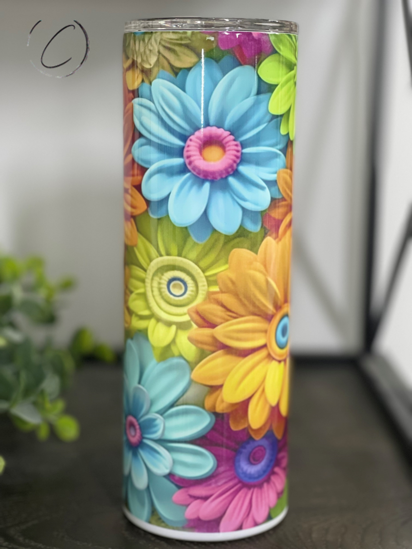 3D Rainbow Daisy 20oz Skinny Tumbler