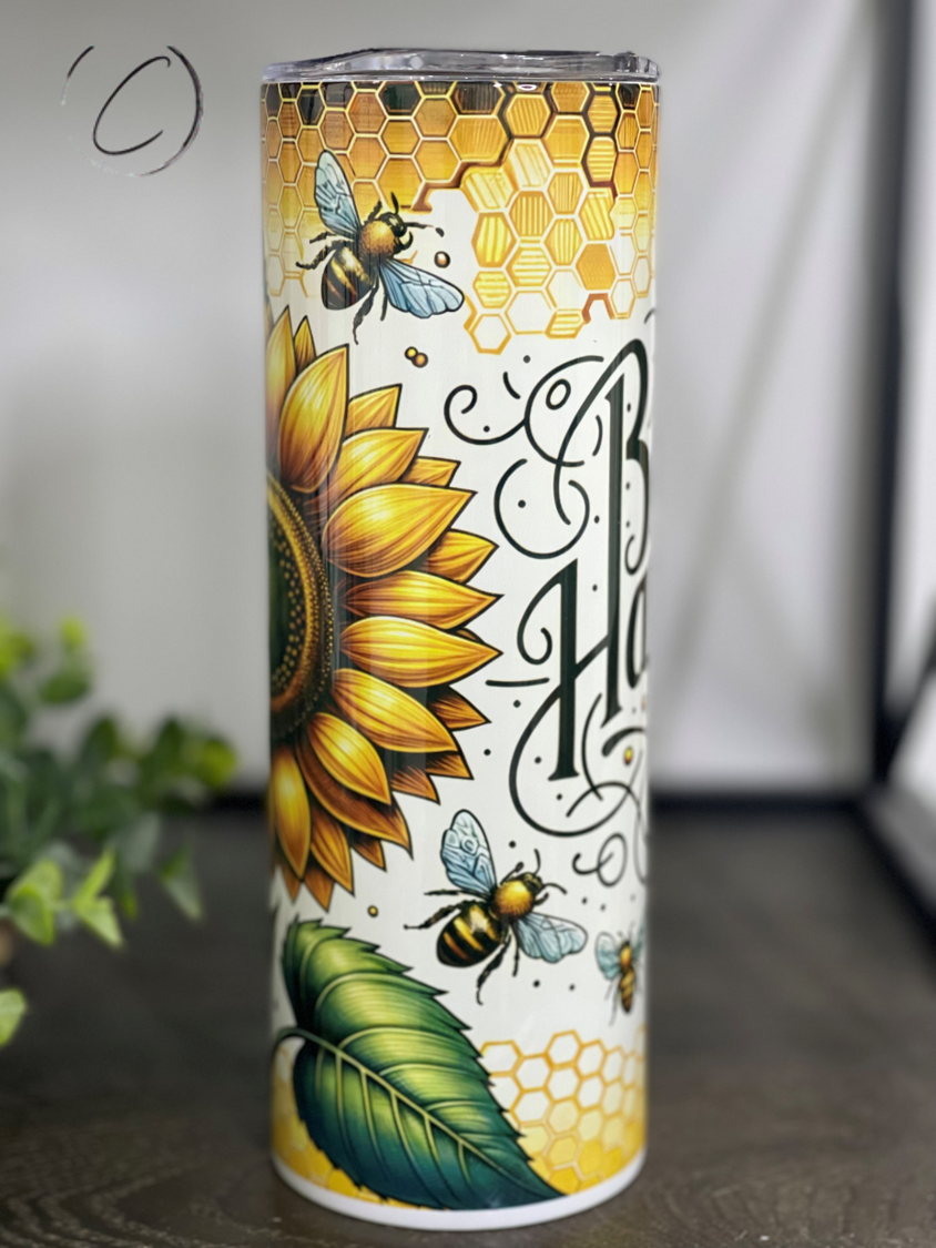 Bee Happy Sunflower 20oz Skinny Tumbler