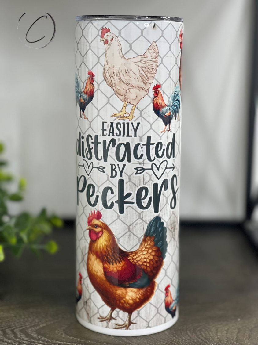 Easily Distracted By Peckers 20oz Skinny Tumbler