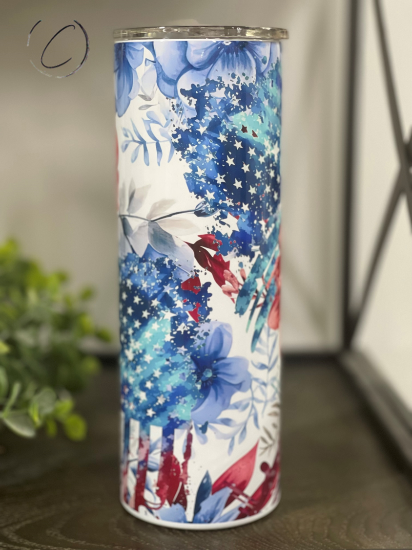 Floral American Flag 20oz Skinny Tumbler