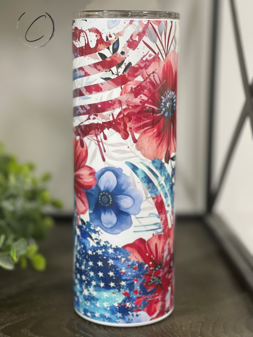 Floral American Flag 20oz Skinny Tumbler