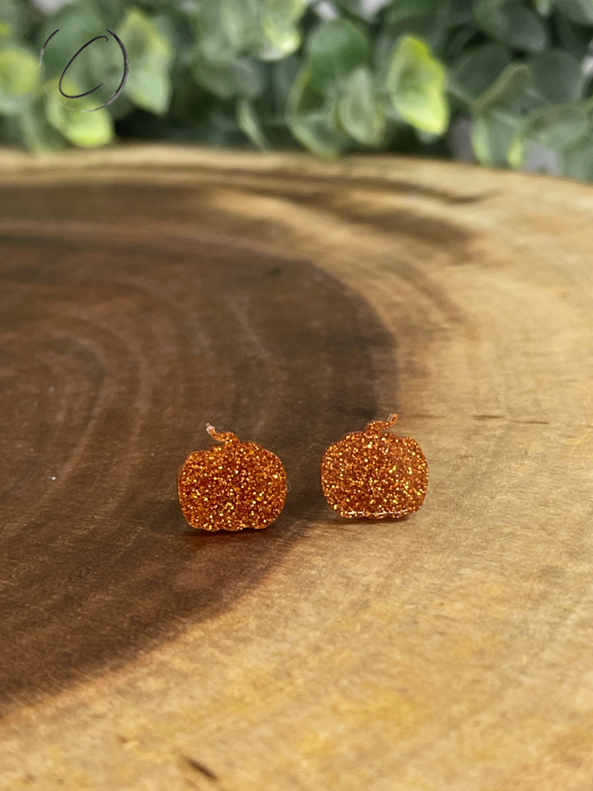 Pumpkin Orange Glitter Stud Earrings