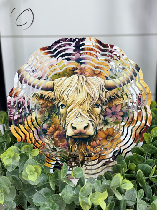 Harvest Floral Highland Cow Wind Spinner