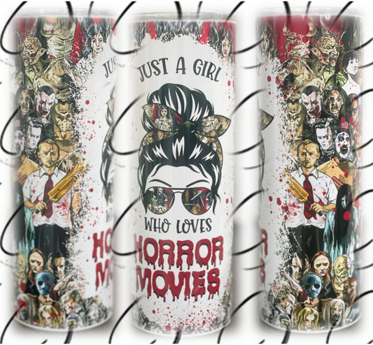 Just A Girl Who Loves Horror Movies 20oz Skinny Tumbler