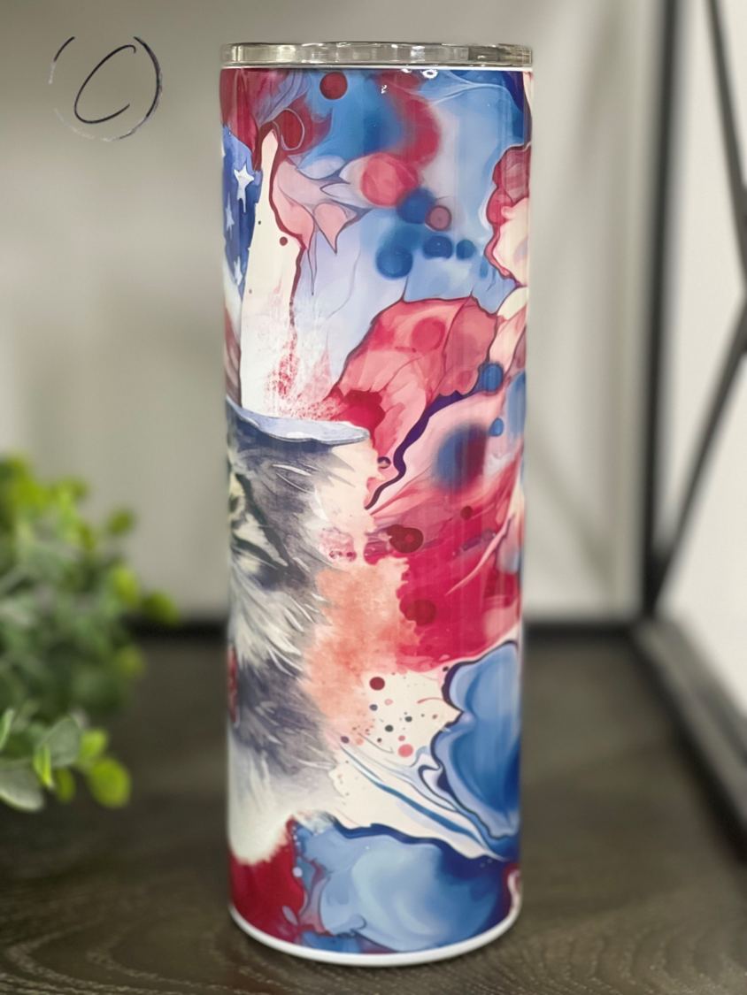 Patriotic Alcohol Ink Cat 20oz Skinny Tumbler