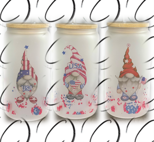 Patriotic Gnomes 16oz Libbey Glass