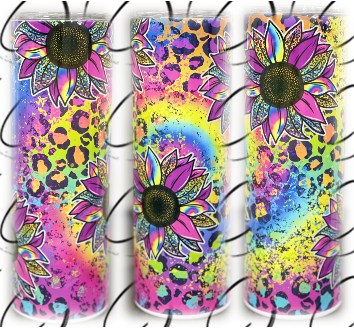 Rainbow Leopard Sunflower 20oz Skinny Tumbler