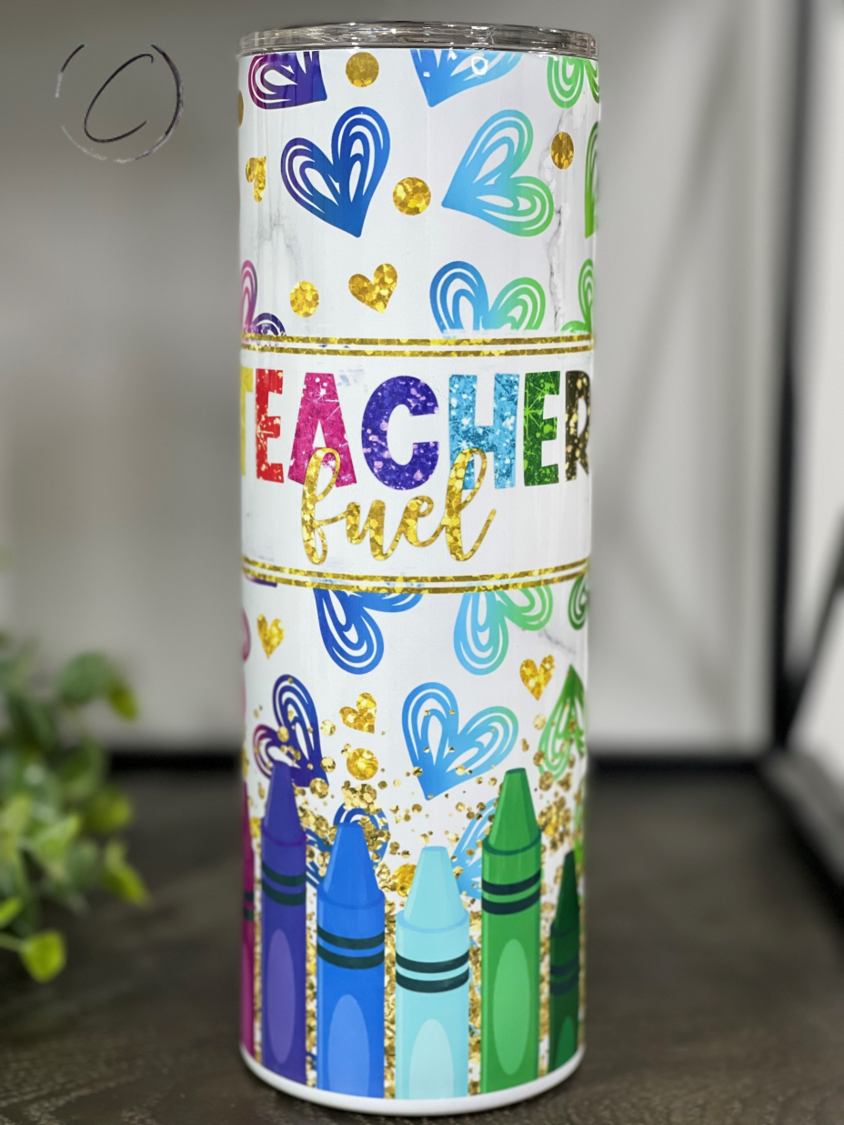 Rainbow Teacher Fuel 20oz Skinny Tumbler