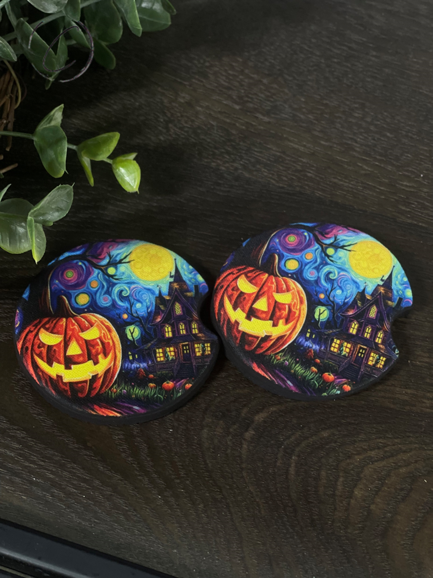 Starry Night Halloween Car Coaster Set