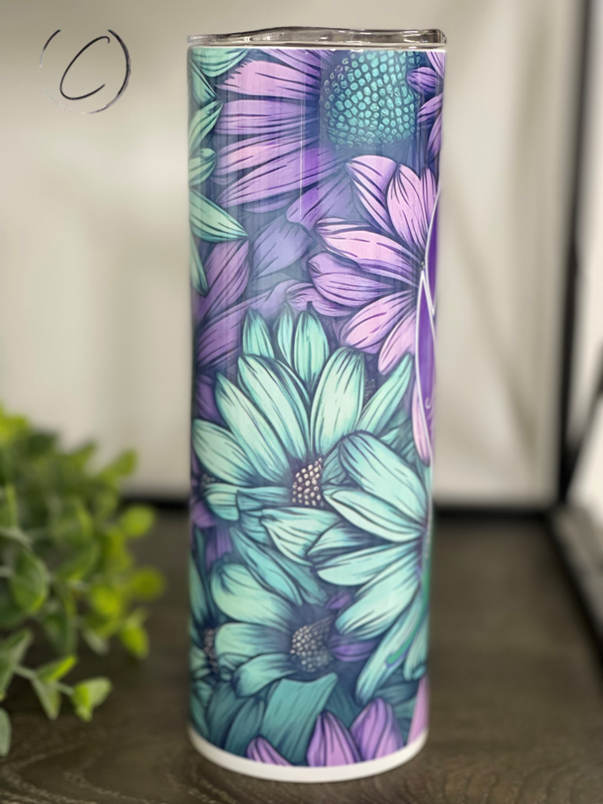 Stay, Turquoise & Purple Daisy 20oz Skinny Tumbler