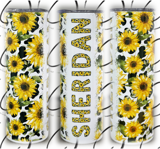 Sunflower Cow Custom Name 20oz Skinny Tumbler