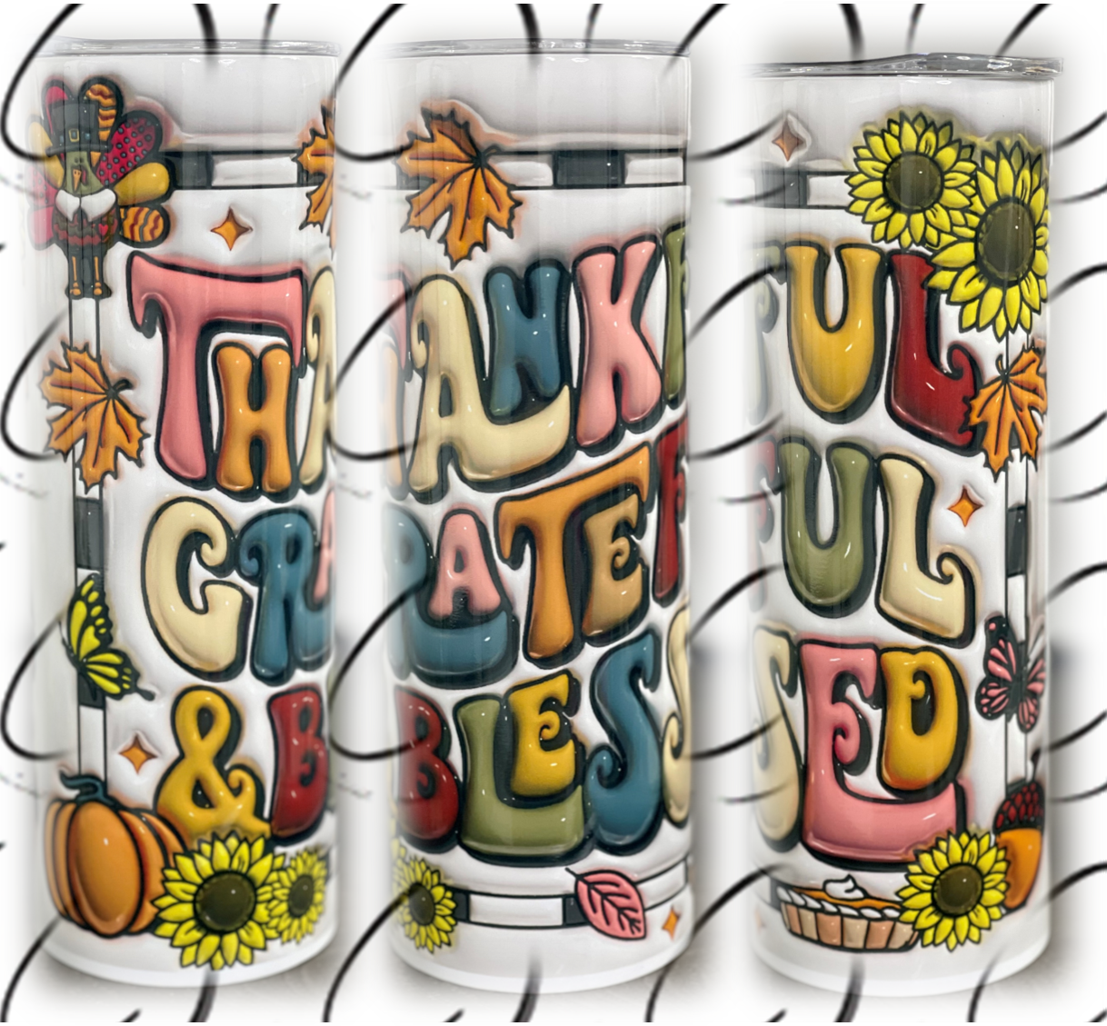 Thankful, Grateful & Blessed Inflated 20oz Skinny Tumbler