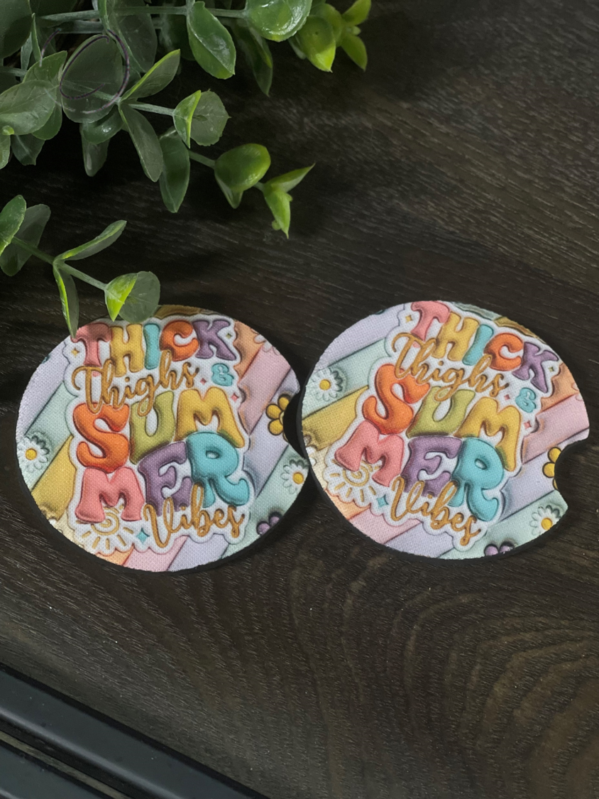 Thick Thighs & Summer Vibes Inflated Car Coaster Set