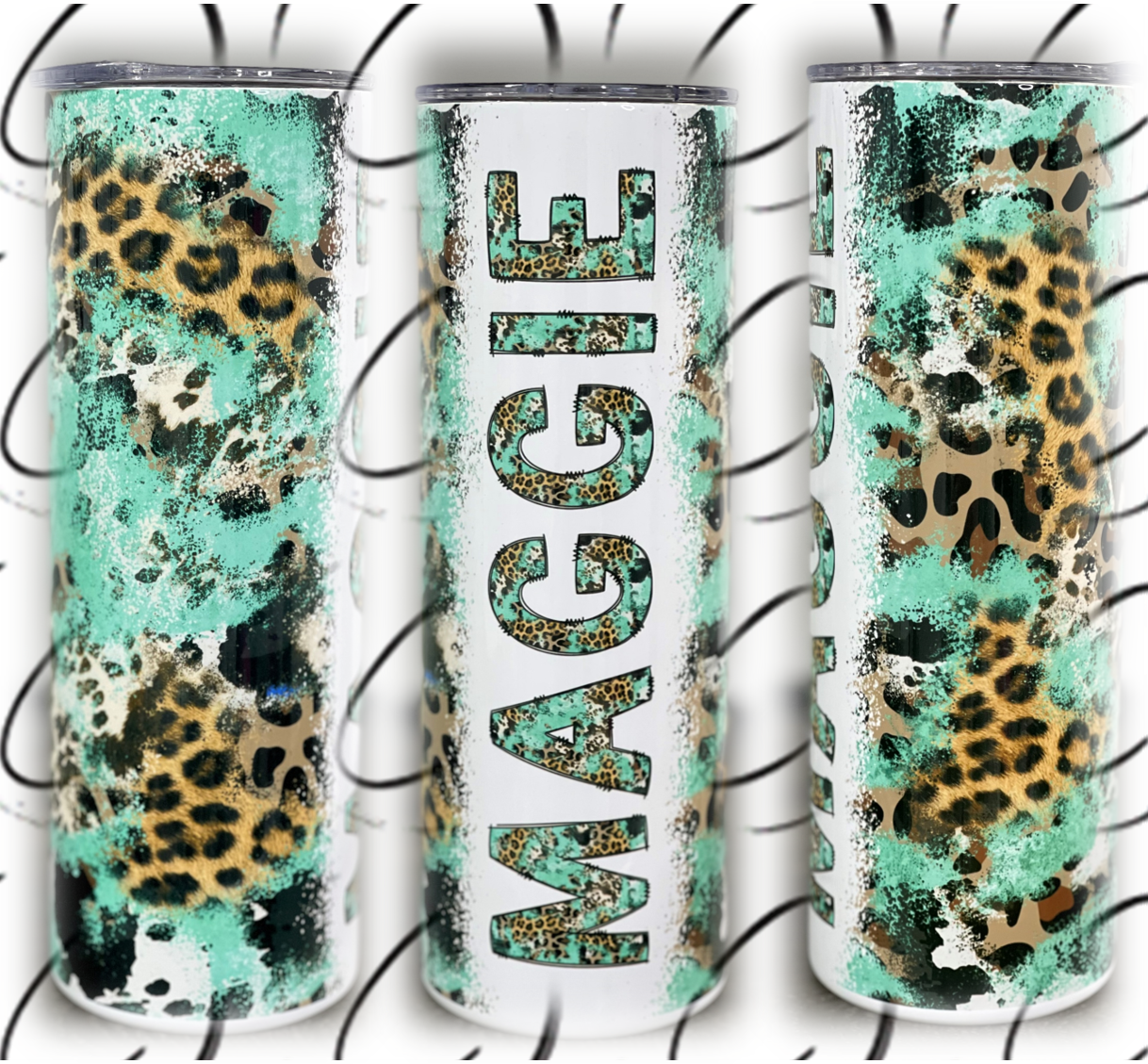 Turquoise Leopard Custom Name 20oz Skinny Tumbler