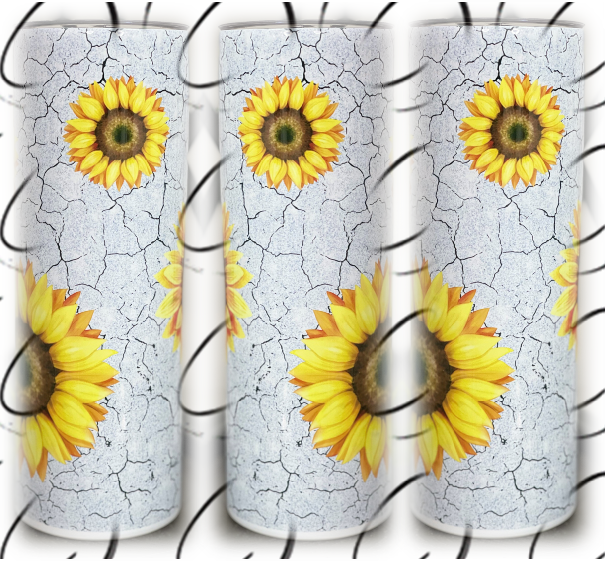 Watercolor Crackle Sunflowers 20oz Skinny Tumbler