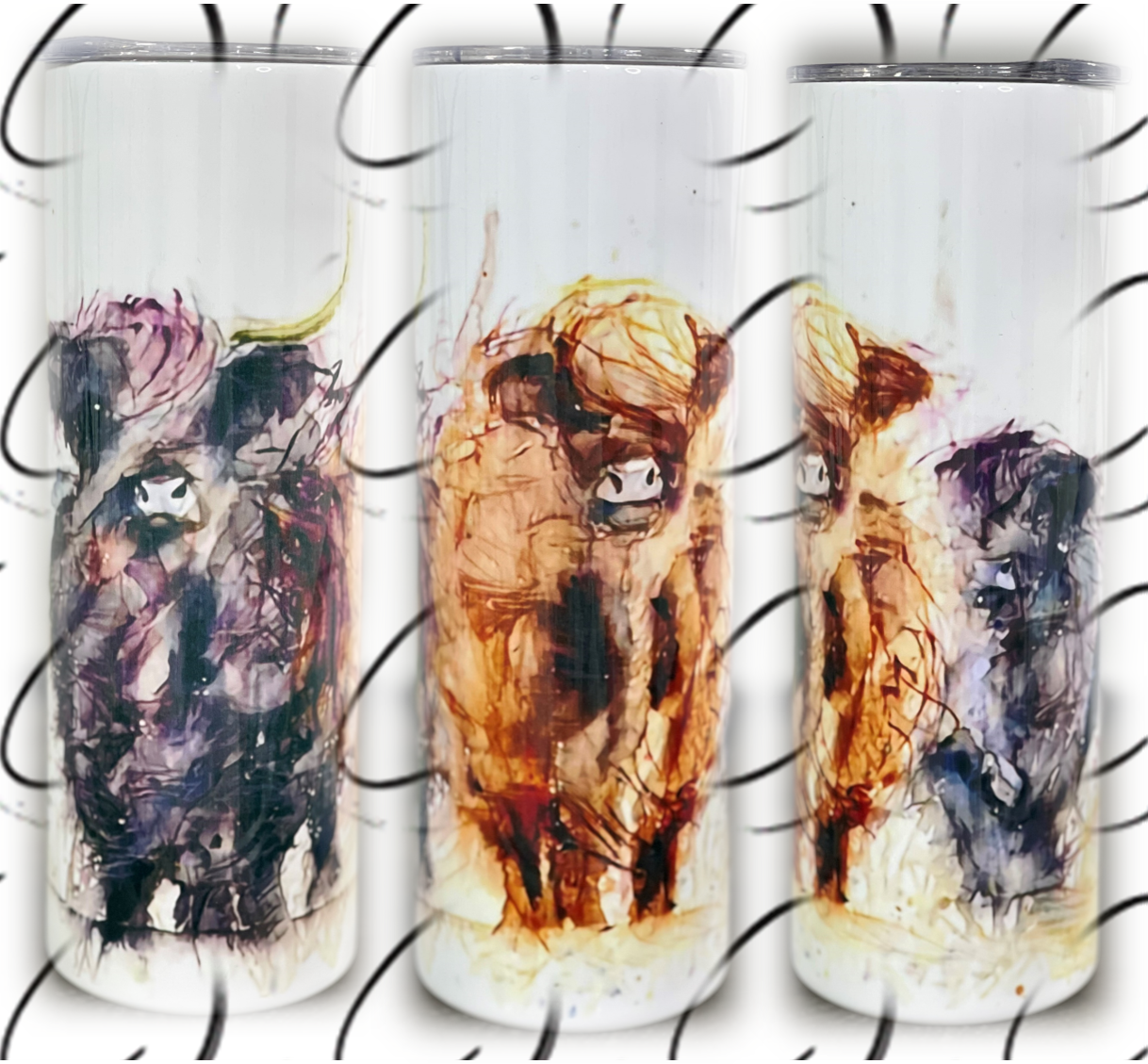 Watercolor Highland Cow 20oz Skinny Tumbler