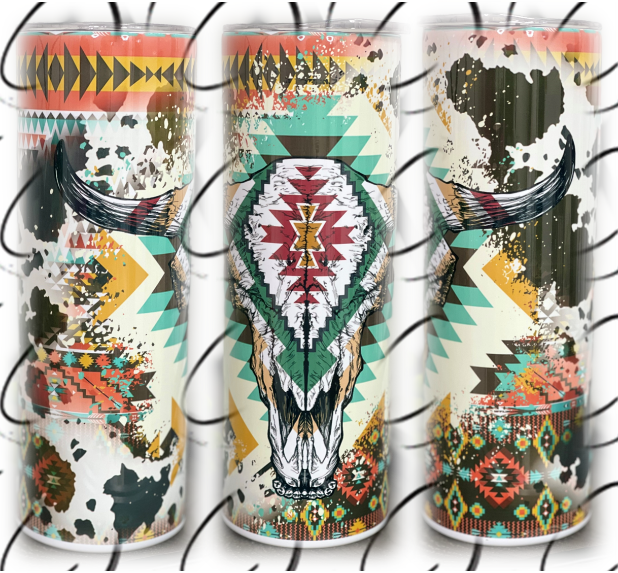 Western Aztec Bull Skull 20oz Skinny Tumbler