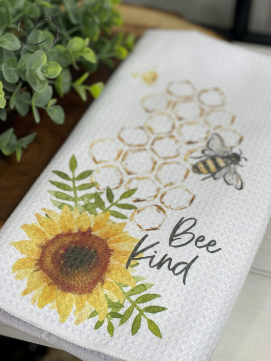 Bee Kind Honeycomb Waffle Weave Tea Towel