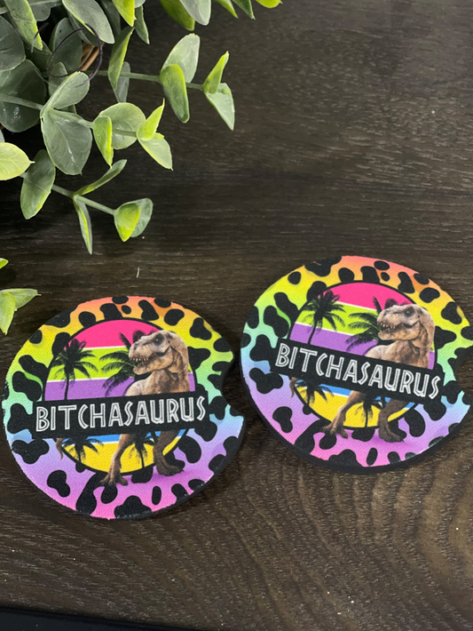 Bitchasaurus Car Coaster Set