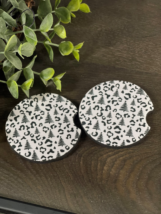 Black Leopard Christmas Car Coaster Set