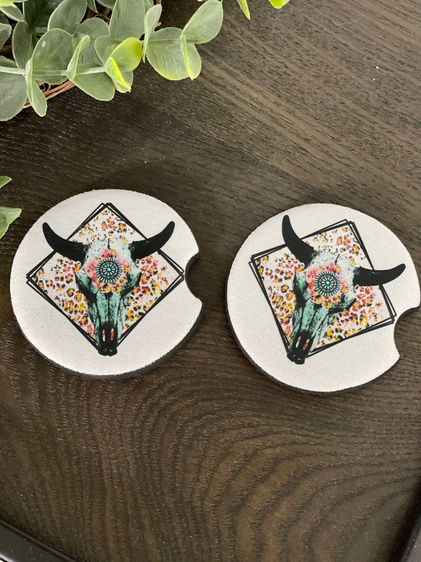 Boho Bull Skull Neoprene Car Coaster Set