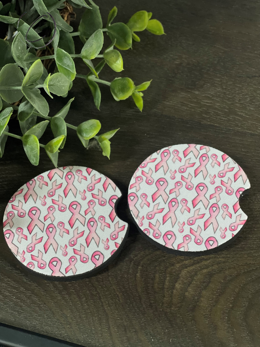 Breast Cancer Awareness Ribbon Car Coaster Set