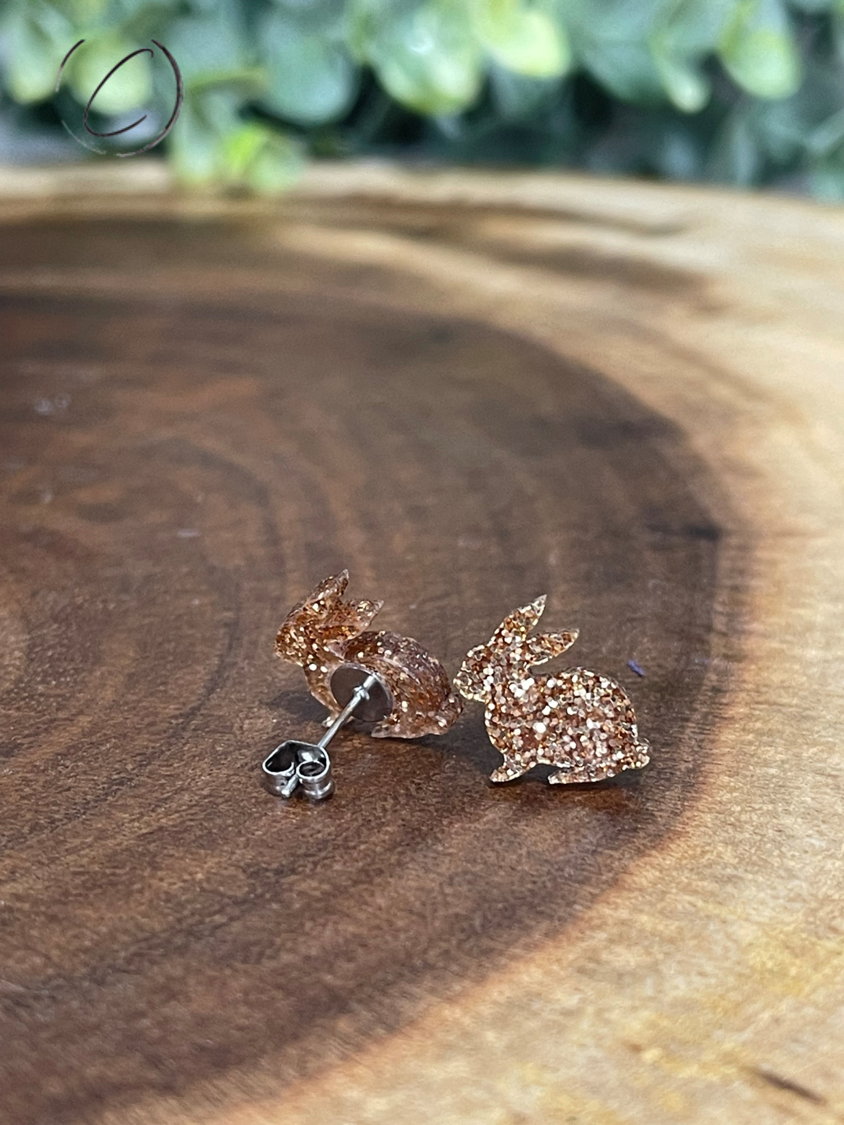 Bunny Gold Glitter Stud Earrings