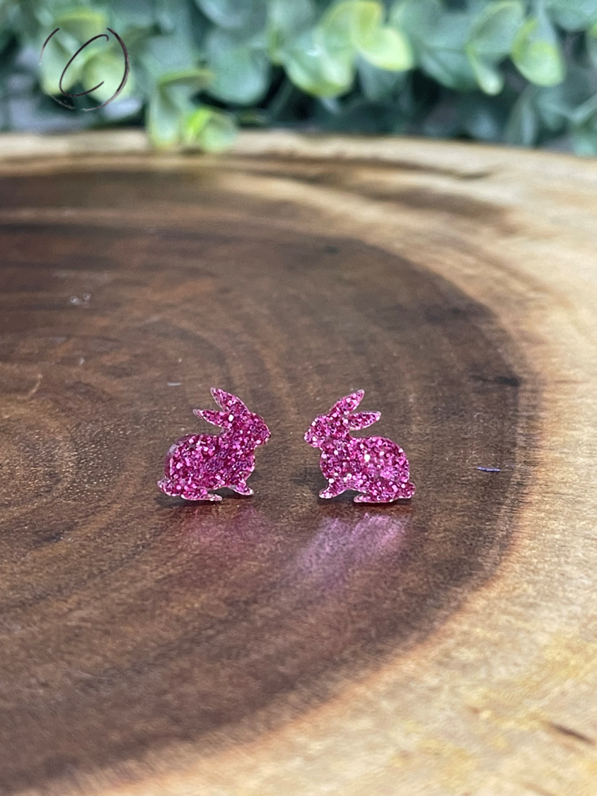 Bunny Pink Glitter Stud Earrings