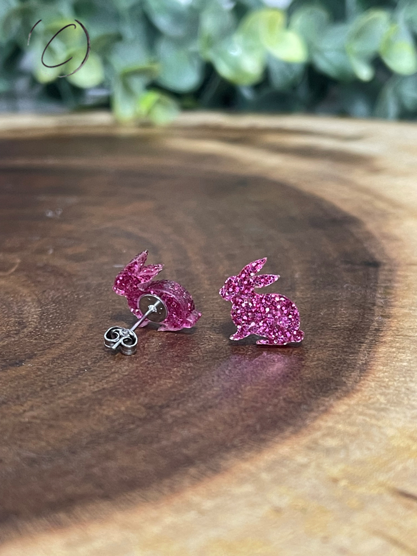 Bunny Pink Glitter Stud Earrings