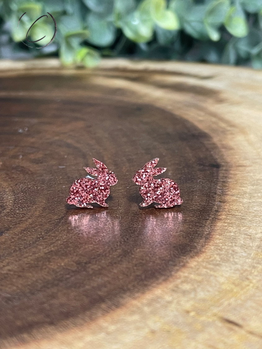 Bunny Rose Gold Glitter Stud Earrings