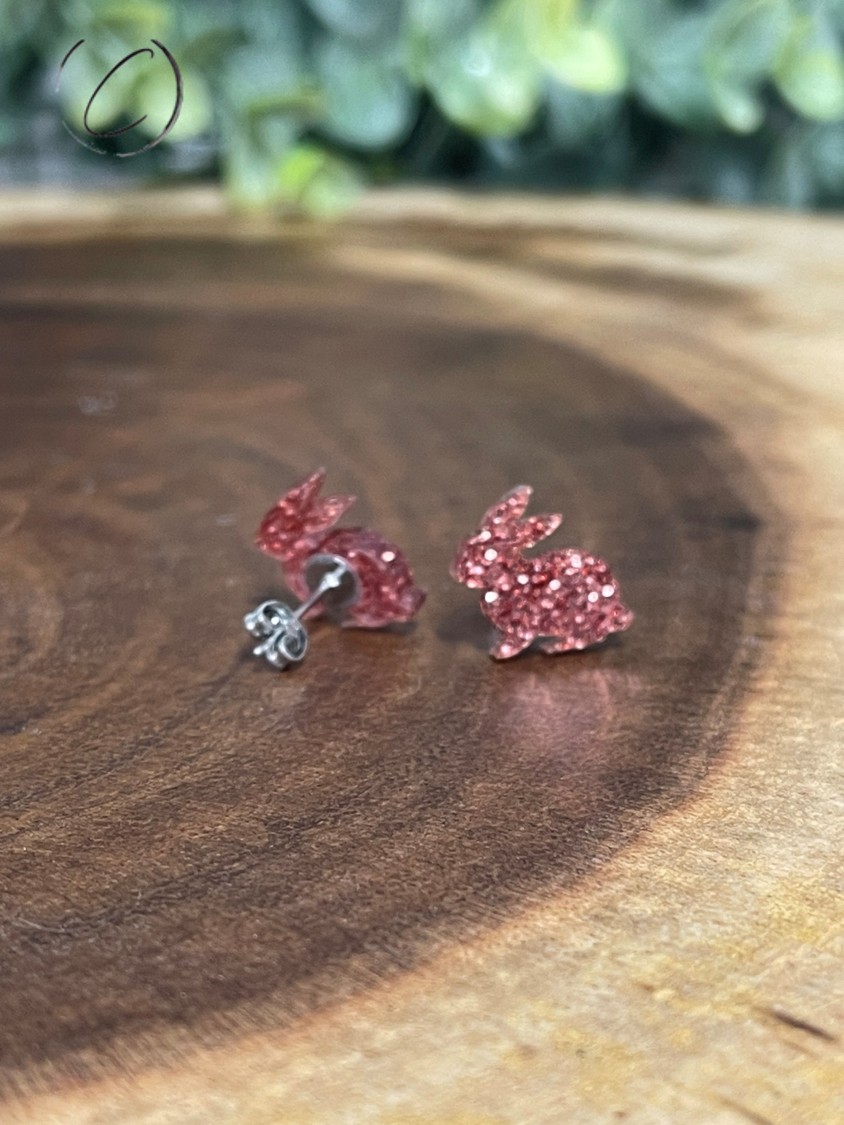 Bunny Rose Gold Glitter Stud Earrings