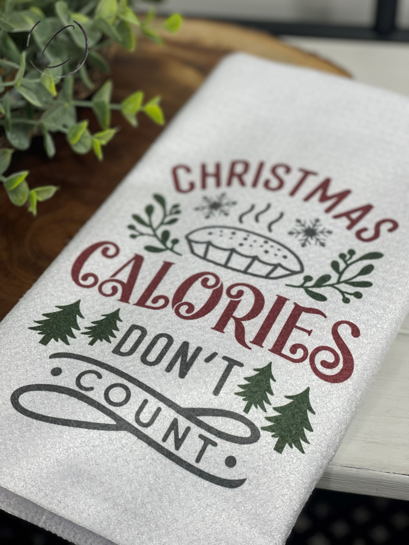 Christmas Calories Don't Count Waffle Weave Tea Towel