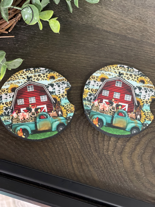 Farm Animal Truck Neoprene Car Coaster Set