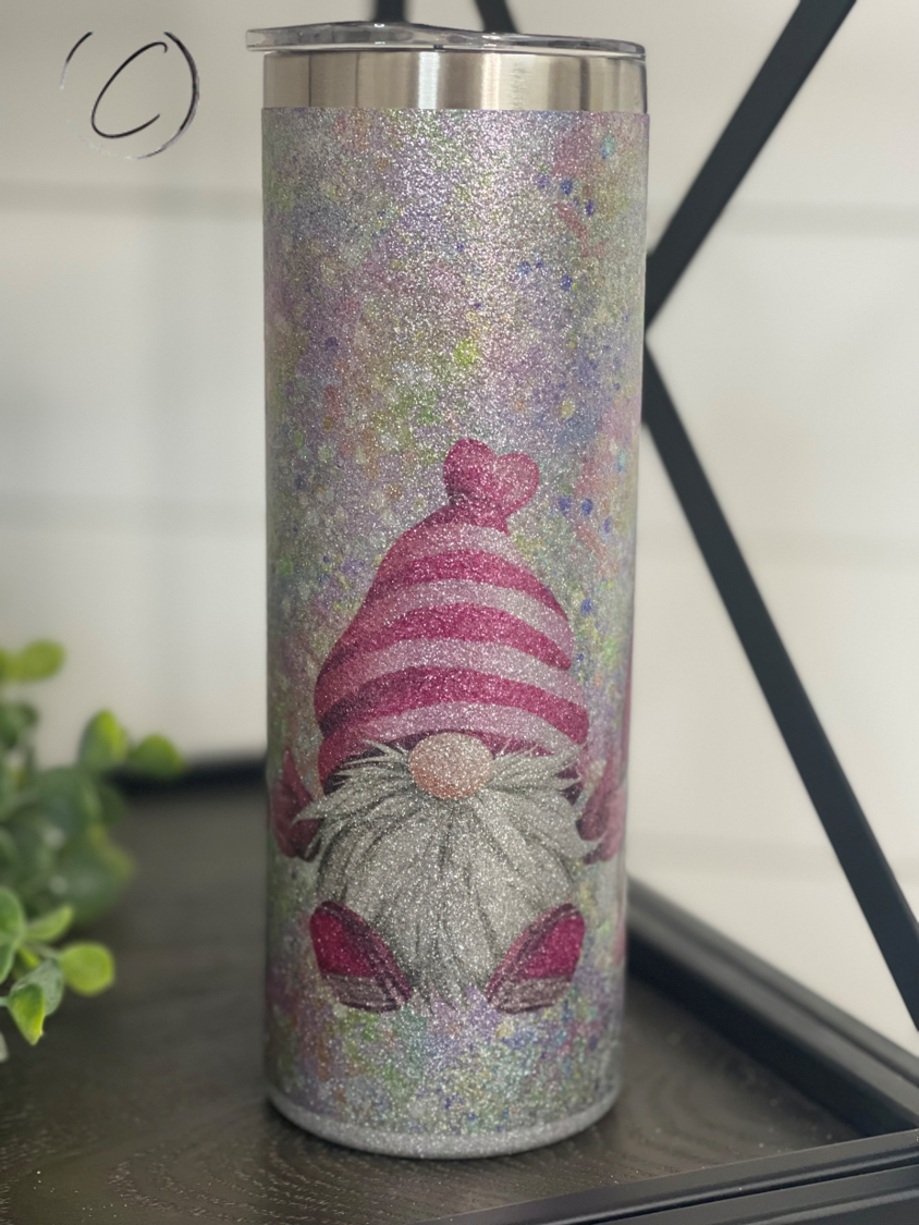 Glitter Valentines Gnomes 20oz Glitter Skinny Tumbler