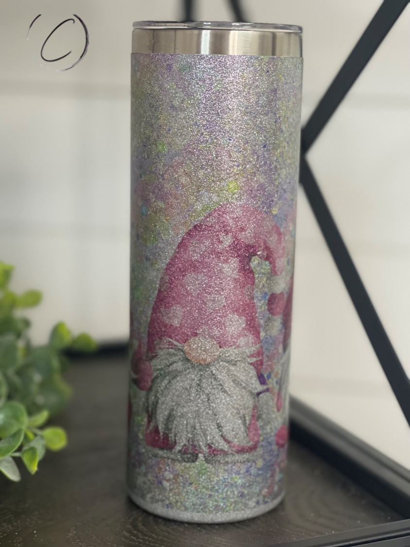 Glitter Valentines Gnomes 20oz Glitter Skinny Tumbler