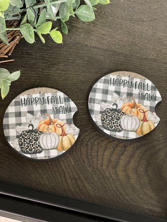 Happy Fall Y'all Neoprene Car Coaster Set