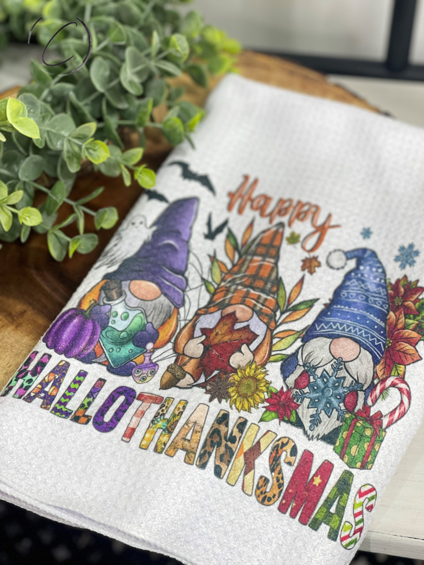 Happy Hallothanksmas Waffle Weave Tea Towel