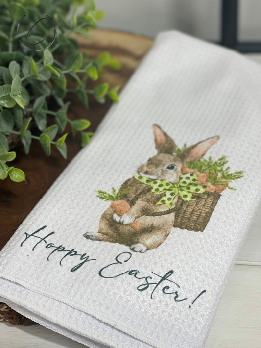 Hoppy Easter Bunny Waffle Weave Tea Towel