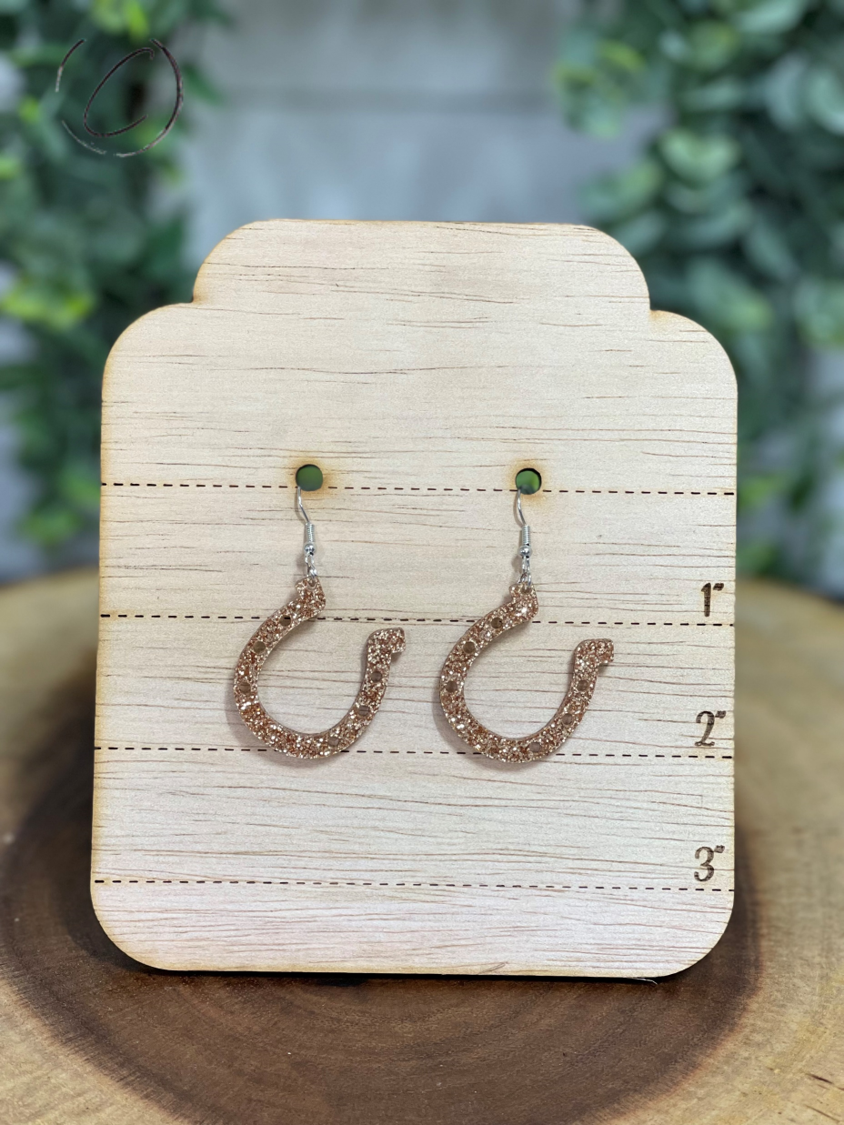 Horseshoe Gold Glitter Dangle Earrings