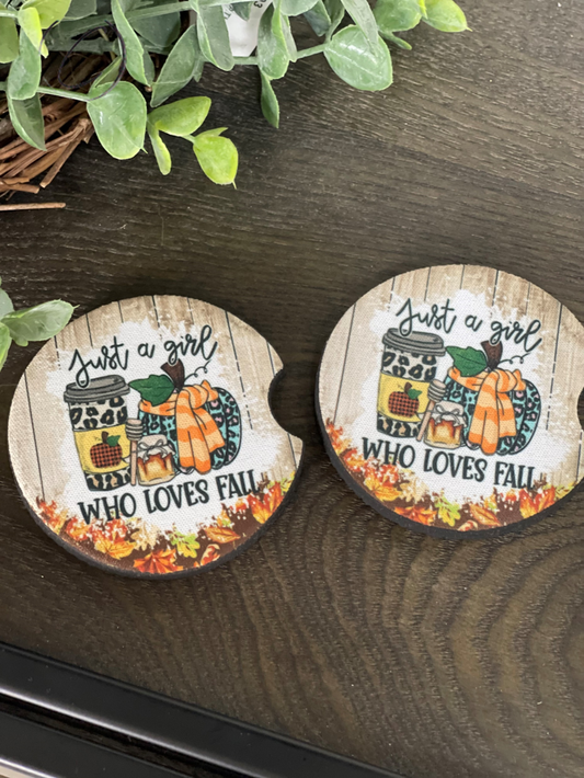 Just A Girl Who Loves Fall Neoprene Car Coaster Set