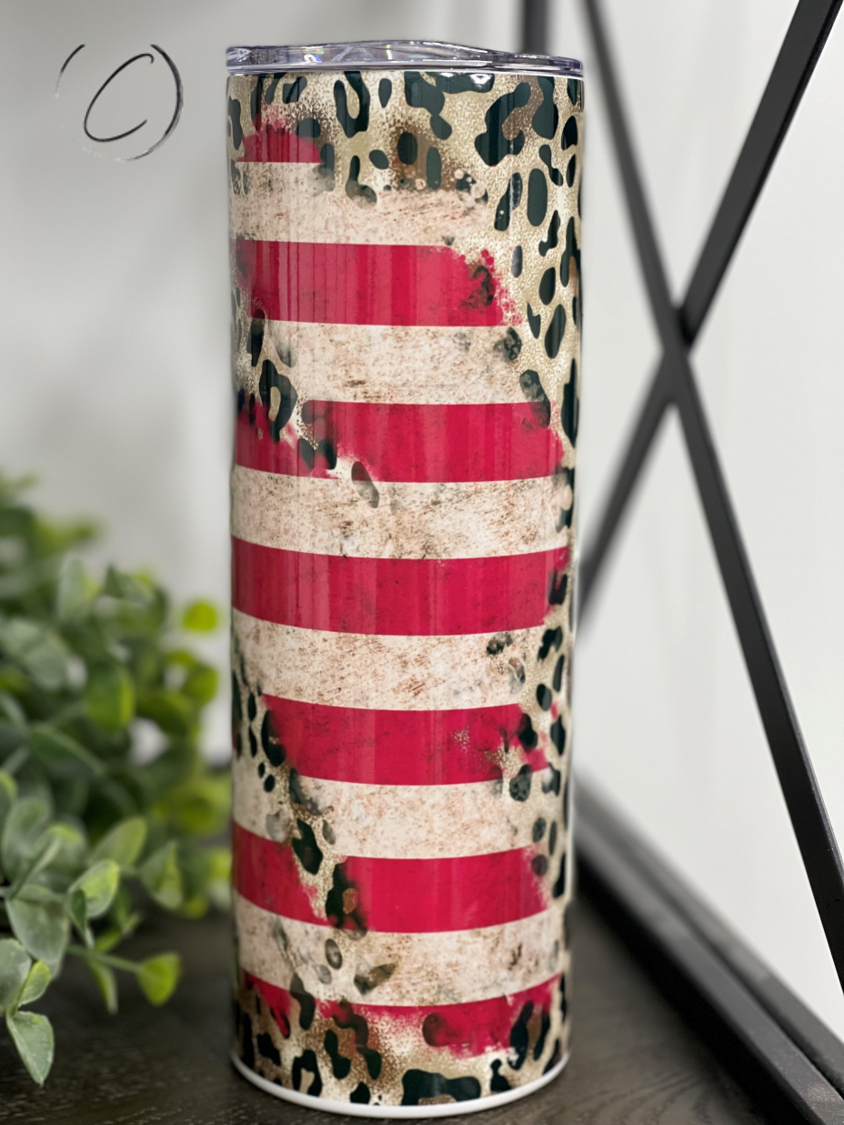 Leopard American Flag 20oz Skinny Tumbler