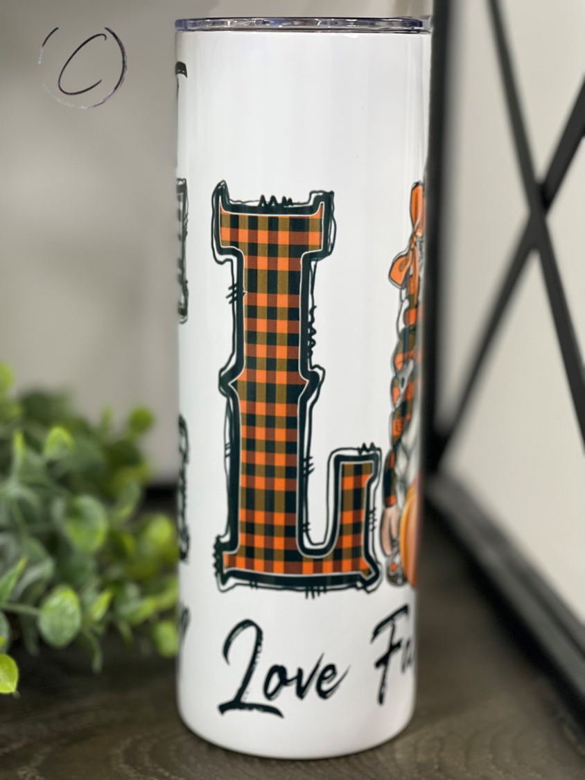 Love Fall Most Of All Gnomes 20oz Skinny Tumbler