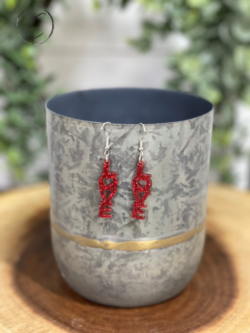 Love Red Glitter Dangle Earrings