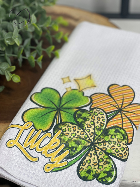 Lucky Clovers Waffle Weave Tea Towel