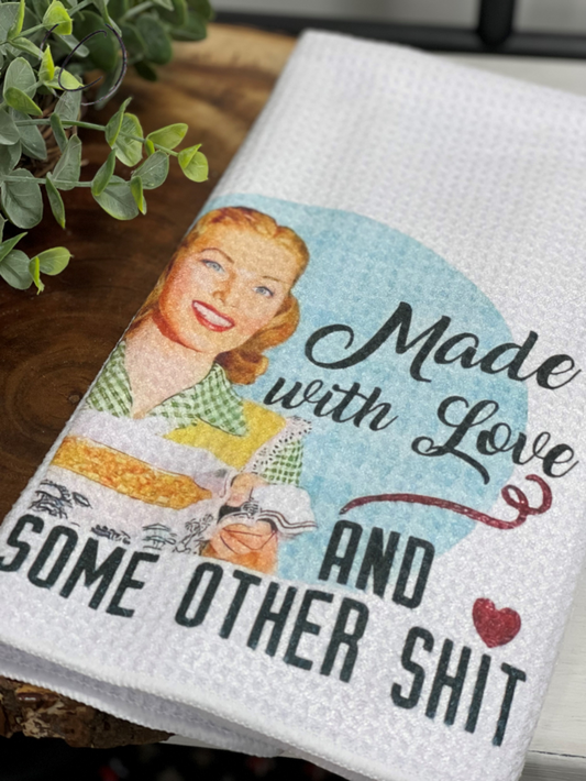 Made With Love And... Waffle Weave Tea Towel