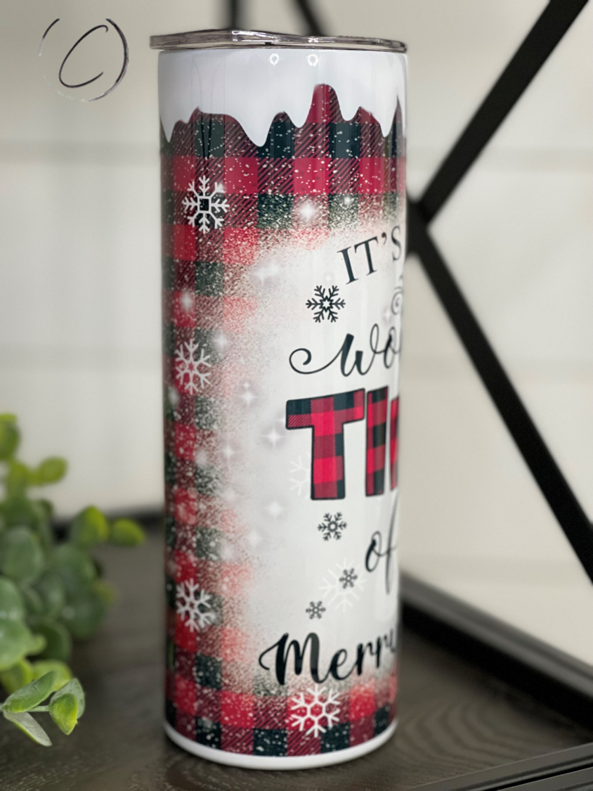 Most Wonderful Time Buffalo Plaid 20oz Skinny Tumbler