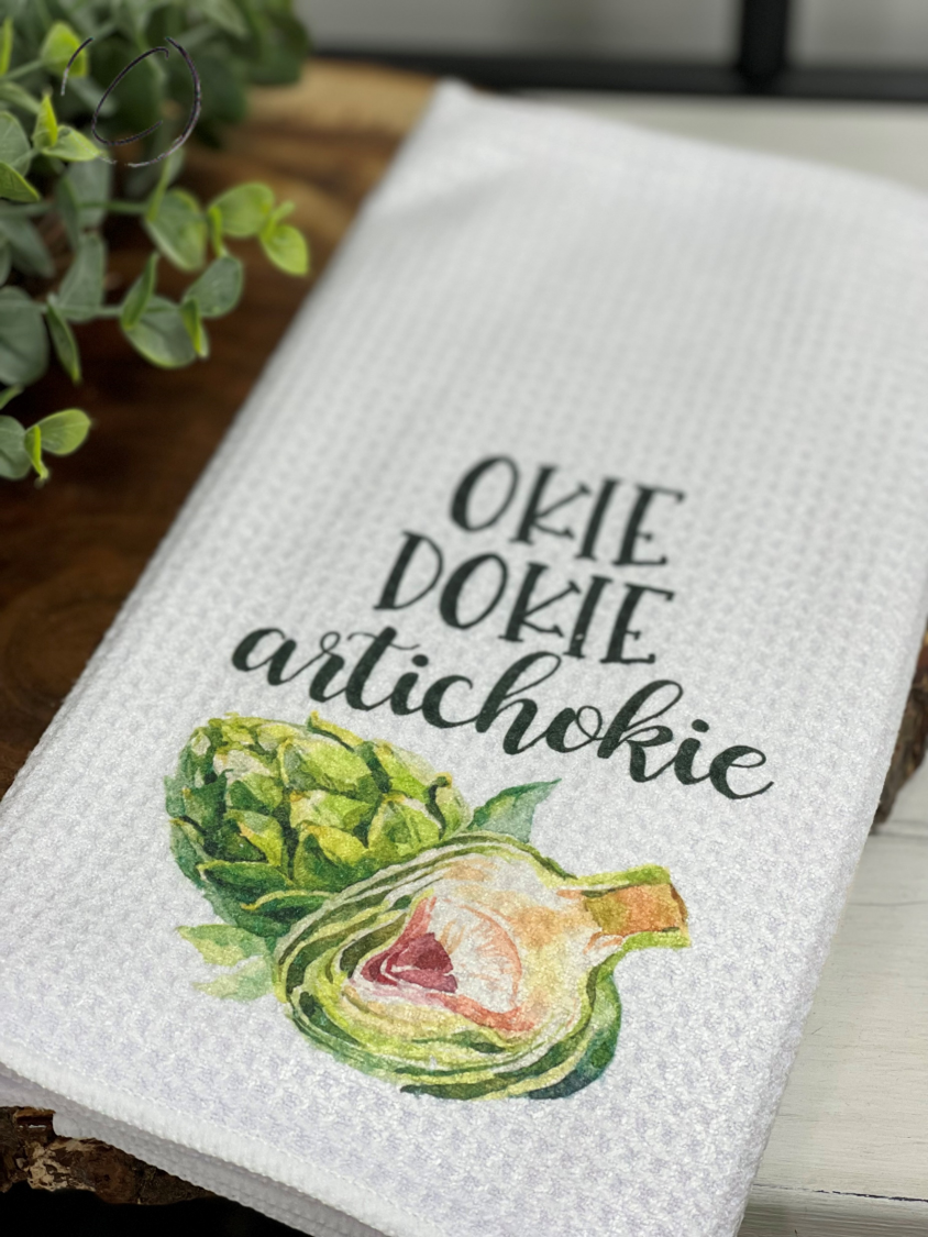 Okie Dokie Artichokie Waffle Weave Tea Towel